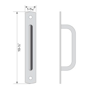 Drawing with dimensions of our heavy duty sliding door pull handle - 2 fasteners