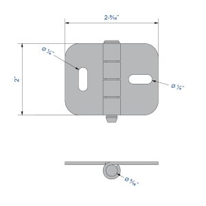 Drawing with dimensions of our Galvanized Steel Hinge - 5/16" axle diameter - 2" height