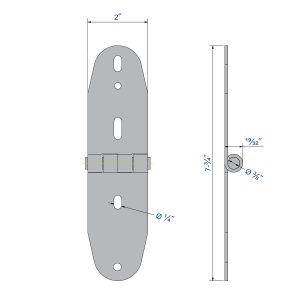 Drawing with dimensions of our Galvanized Steel Hinge - 3/8" axle diameter - 4-1/2" height