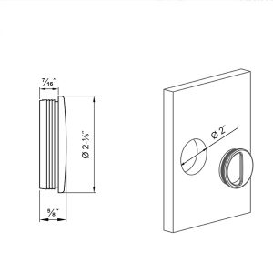Drawing with dimensions of our round flush pull handle for sliding doors