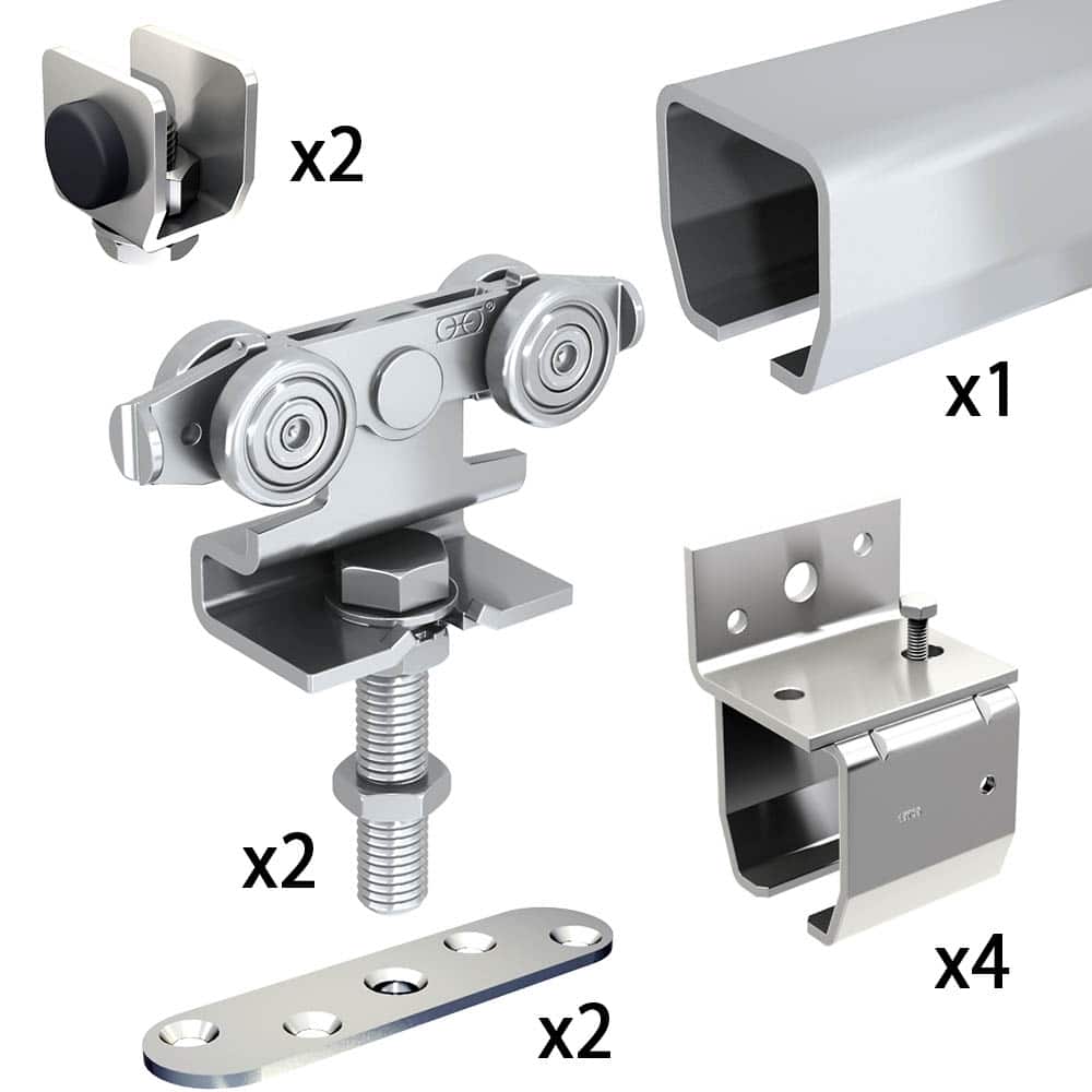 Sliding door hardware kit for doors up to 180 lbs and up to 11/16