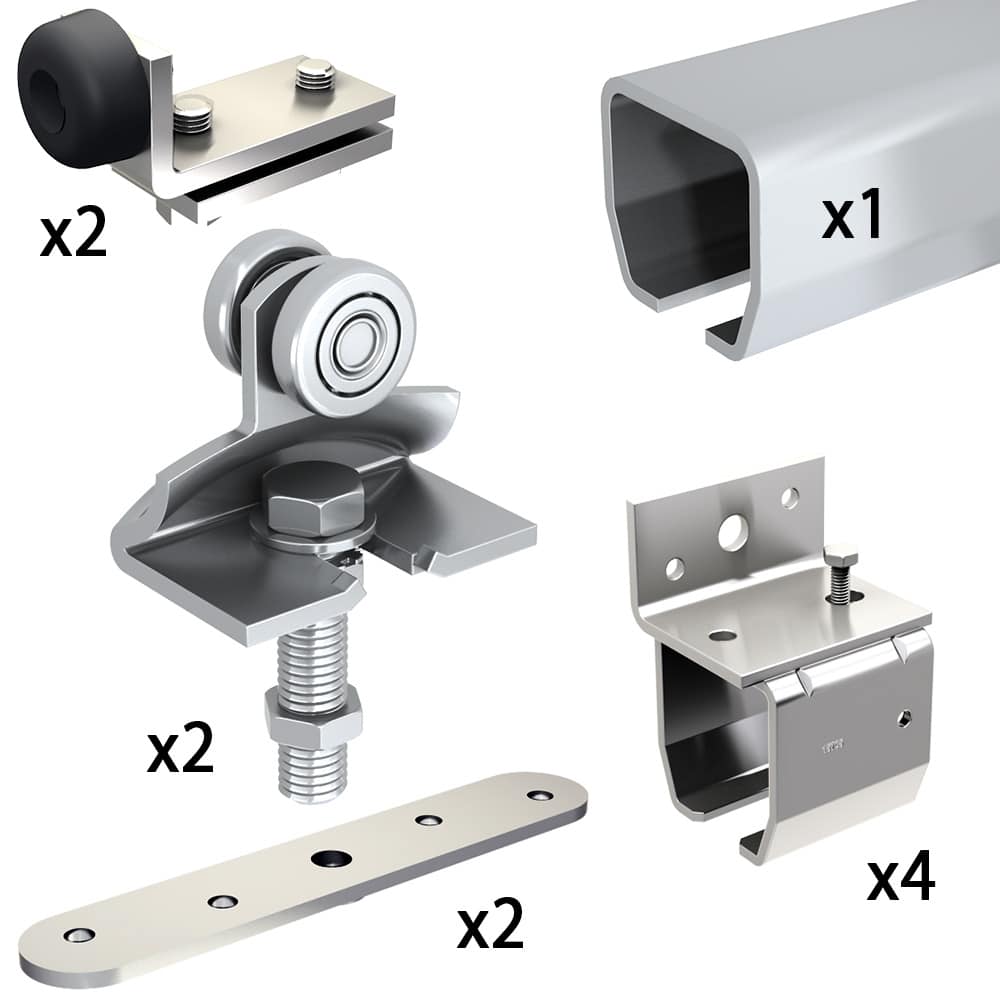 Sliding door hardware kit for doors up to 310 lbs and up to 11/2