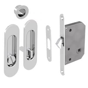 Mortise lock kit – Round finger pull and oval flush handles with locking device - Steel with chrome finish