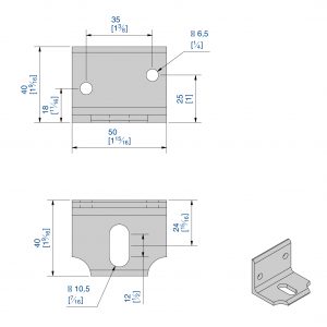 Drawing with dimensions of our stainless steel wall mounting bracket for SLID'UP 2000 - 130 lbs
