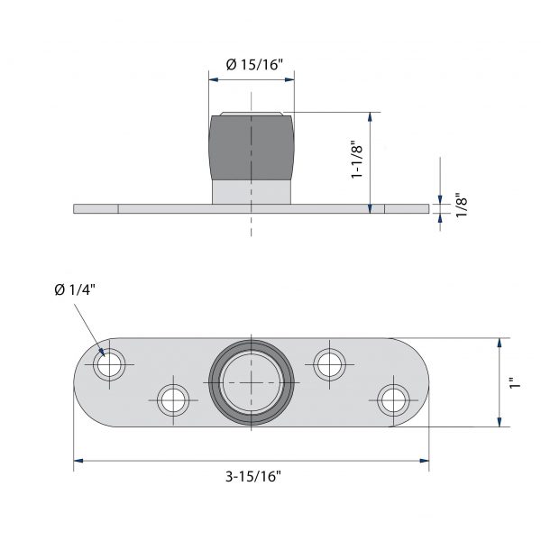Drawing with dimensions of our stainless steel floor roller guide