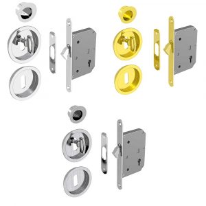 Mortise lock assembly kit – Round finger pull and flush handles with key - Steel with chrome, satin or golden finish