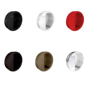 The different colors available for our round flush pull handles