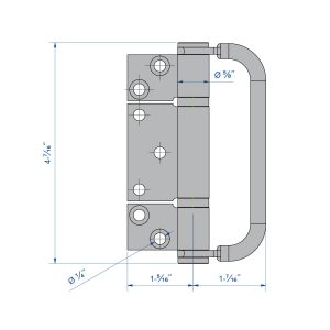 Drawing with dimensions of our galvanized Steel Hinge - 3/8" axle diameter - 4-1/2" height