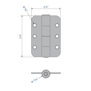 Drawing with dimensions of our Galvanized Steel Hinge - 1/2" axle diameter - 3-3/8" height