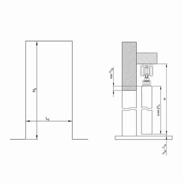Drawing with dimension of our sliding door rollers kit for SLID’UP 170 for 1 door up to 260 lbs