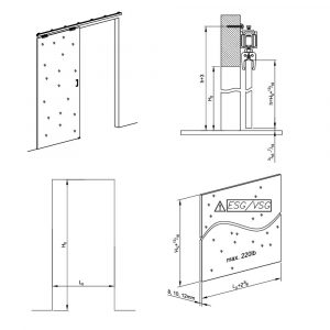 Drawing with dimension of our sliding glass door rollers kit for SLID’UP 190 for 1 door up to 220 lbs