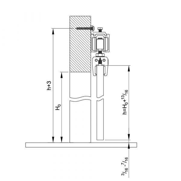 Drawing of our sliding glass door rollers kit for SLID’UP 190 for 1 door up to 220 lbs