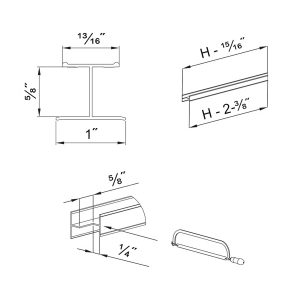 Drawing with dimensions of our silver 70" H profile kit for 5/8" sliding closet doors