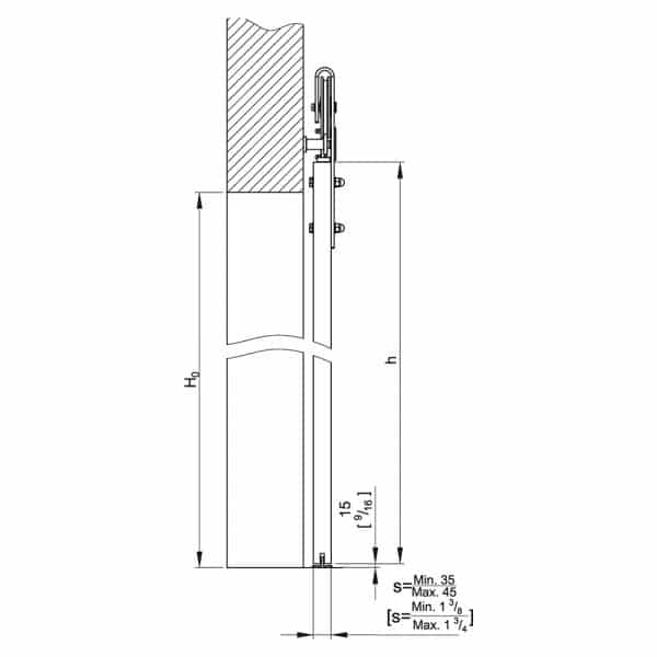 Drawing of our SLID’UP 240 – Sliding barn door hardware kit – Big wheels style