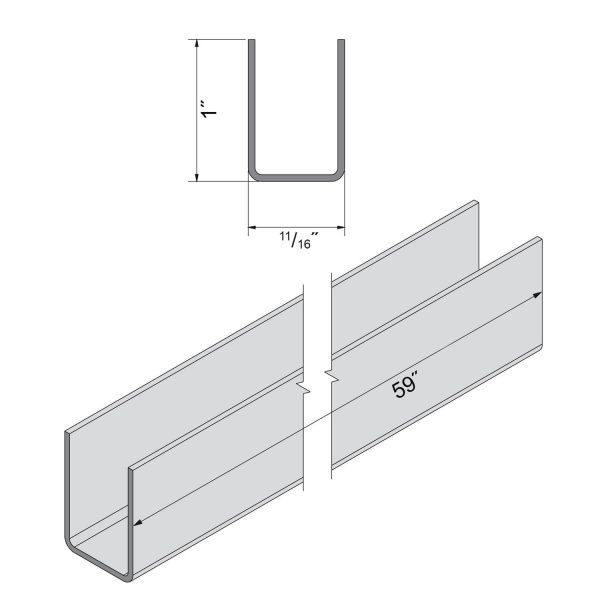 Drawing with dimensions of our U channel for doors up to 180 lbs