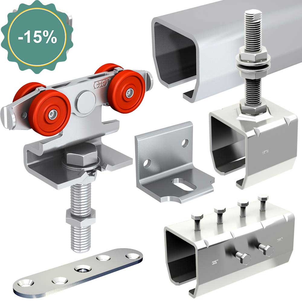 Sliding door hardware kit for doors up to 130 lbs and up to 2" thick