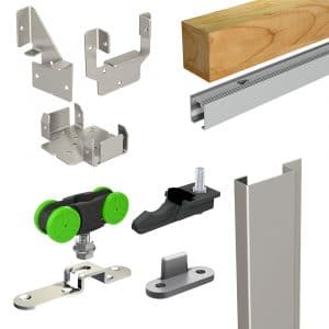 Content of our SLID'UP 2200 complete kit for 1 sliding pocket door 7 feet height maximum
