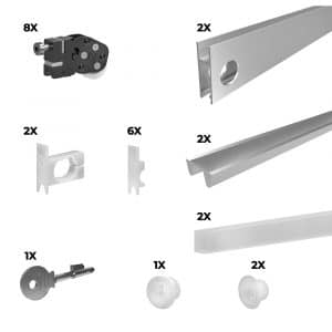 Quantities of items in our sliding glass display case hardware kit - SLID'UP 290