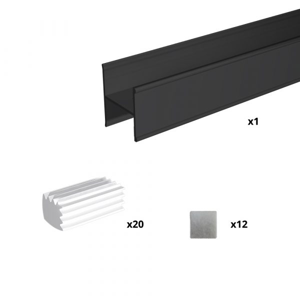 Quantity of items in our H profile kit for sliding closet doors - Black