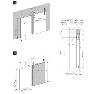 Drawing with dimensions of our SLID'UP 270 - Sliding barn door hardware kit - Long hangers