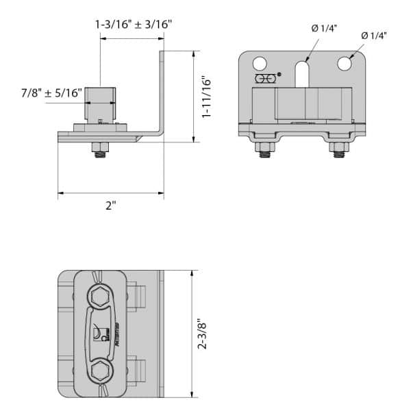Drawing with dimensions of our adjustable bottom guide on angle plate for SLID'UP 2000
