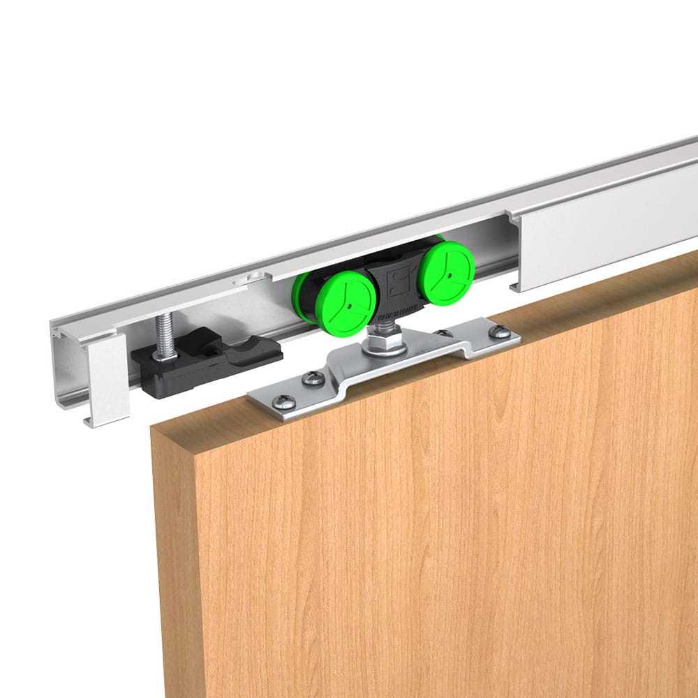 Mounting picture of our SLID’UP 1100 – Sliding door hardware kit for 1 door up to 90 lbs - 76"