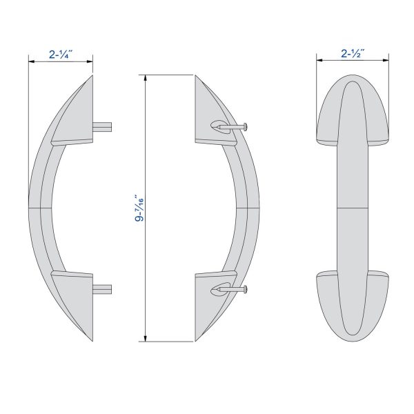 Drawing with dimensions of our sliding door pull and flush handle set - Two-side design