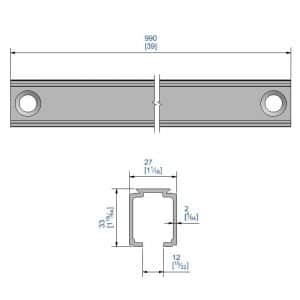 Drawing with dimensions of our 39" connectable track for SLID'UP 1000, 2500