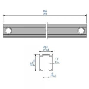 Drawing with dimensions of our 39" connectable track for SLID'UP 1100