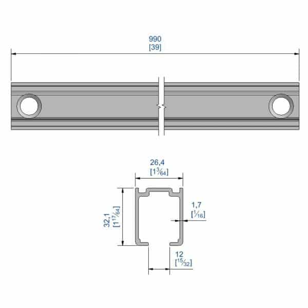 Drawing with dimensions of our 39" connectable track for SLID'UP 1100