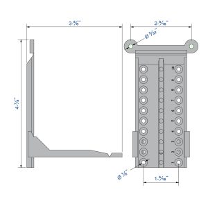 Drawing with dimensions of our bracket to mount sliding door track on sloped wall