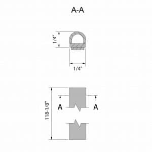 Drawing with dimension of our self-adhesive rubber door bottom seal – 1/4″ height