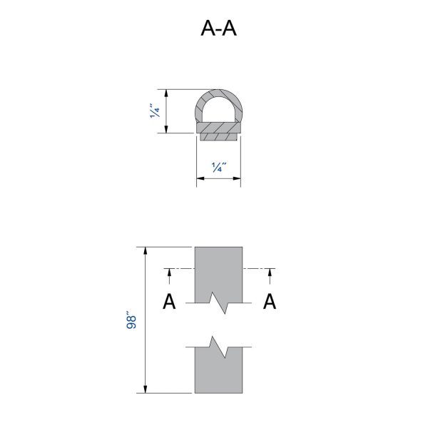 Drawing with dimensions of our self-adhesive rubber door seals - 1/4" height