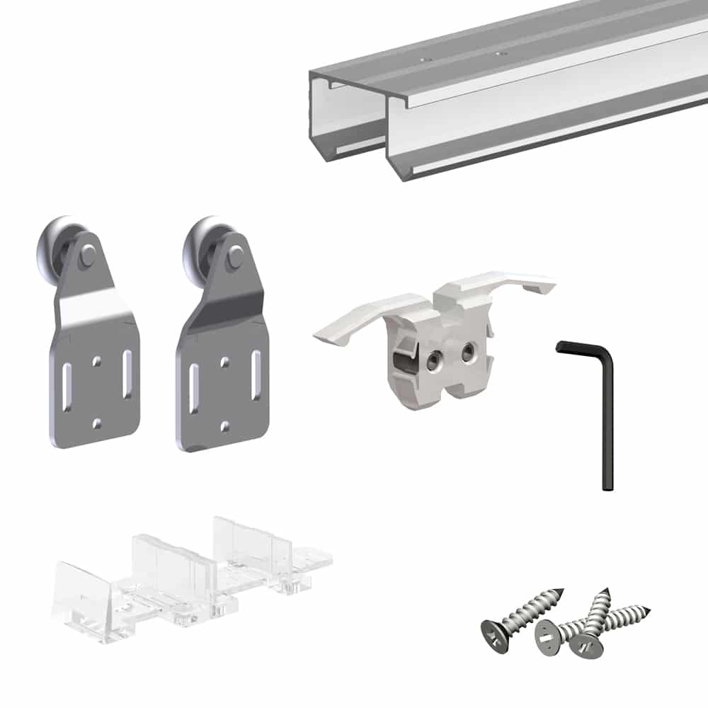 Content of our SLID'UP 110 complete kit for 2 or 3 sliding closet doors