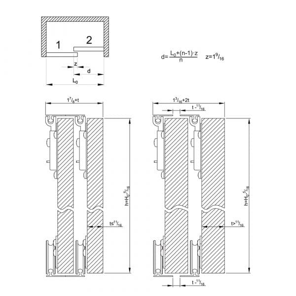 Drawing with dimensions of our SLID'UP 130 kit for sliding closet doors