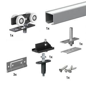 Content and quantities of our SLID'UP 150 kit for 2 folding panels