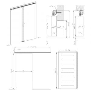 Drawing with dimensions of our SLID’UP 180 – Sliding door hardware kit for 1 partition door up to 65 lbs - 94" track