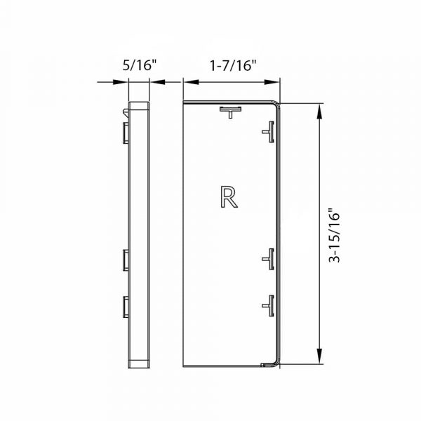 Drawing with dimension of our set of 2 end caps for clip-on fascia cover for SLID’UP 190