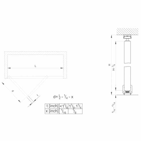 Drawing with dimensions of our SLID’UP 200 – Bifold closet door hardware kit for 2 or 4 folding panels up to 30 lbs each