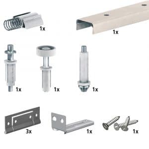 Content and quantities of our SLID'UP 200 bifold closet door hardware kit - 29" for 2 doors