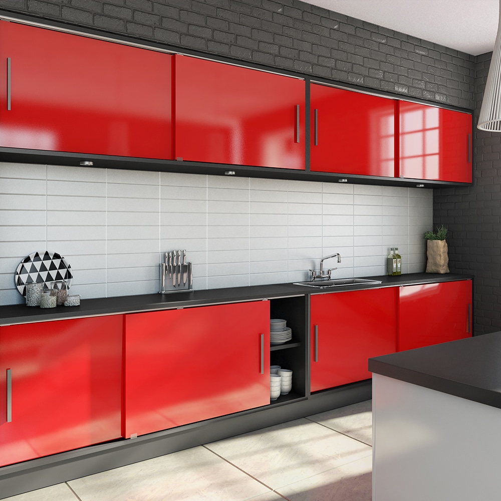 Ambiance image of our standard door stopper for light sliding cabinet door