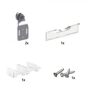 Content and quantities of our closet door rollers kit for SLID’UP 110 for 1 door up to 100 lbs