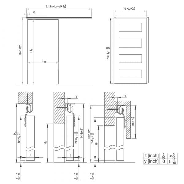 Drawing with dimension of our closet door rollers kit for SLID’UP 120 for 1 door up to 100 lbs