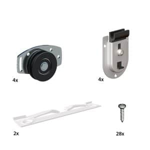 Content and quantity of items in our closet door roller kit for 2 doors for SLID'UP 130