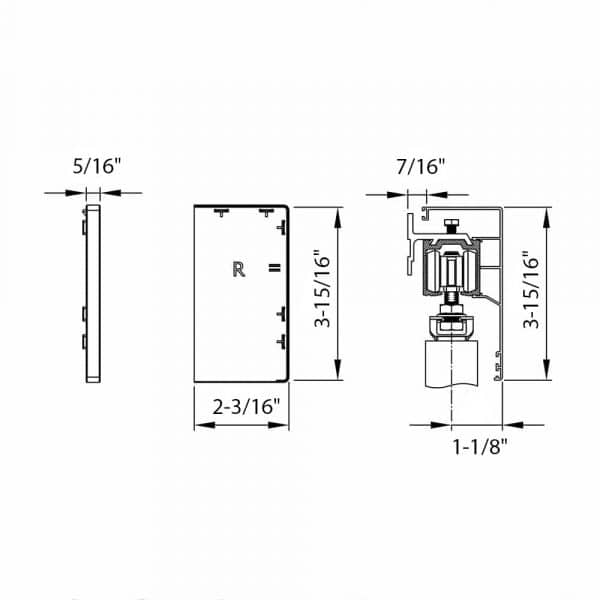 Drawing with dimensions of our Aluminum fascia cover for wall mounting for SLID’UP 160, 170 with end caps and brush seal