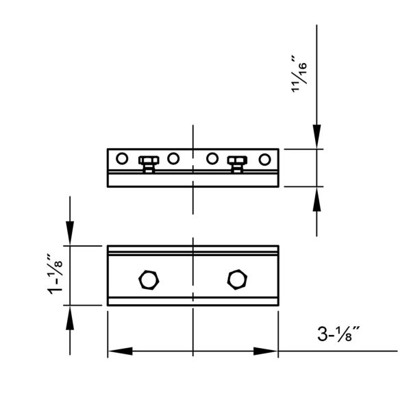 Drawing with dimensions of our Wall connector bracket for SLID'UP 160, 170, 190 for doors up to 1" thick