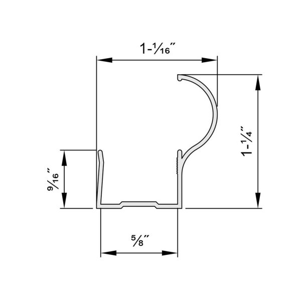 Drawing with dimensions of our silver 106" pull handle for 5/8" doors