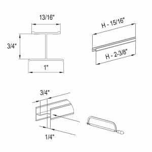 Drawing with dimensions of our 70" H profile kit for 3/4" doors
