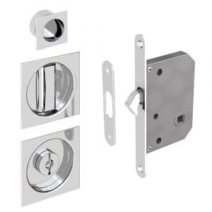 Mortise lock kit – Square handles with locking device - Square, Chrome