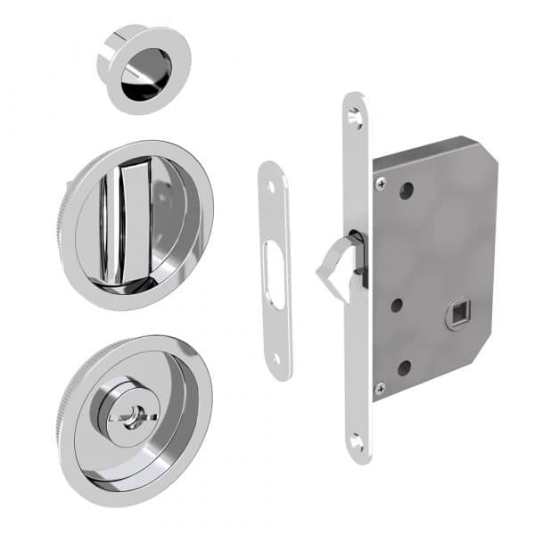 Mortise lock kit – Round handles with locking device - Chrome
